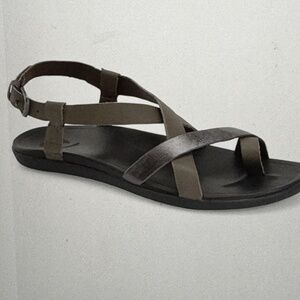 OluKai Women's Sandal Brown and Pewter Leather Strappy Sandal